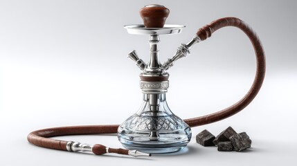 Premium hookah with sleek design and smoke on a clean white background