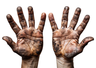 Dirty hands isolated on a white background png ai generated