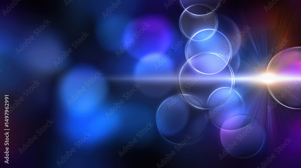 Poster colorful abstract light patterns on a dark background with smooth bokeh effects