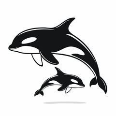 Obraz premium Orca and Calf Silhouette — Flat 2D Minimalist Vector