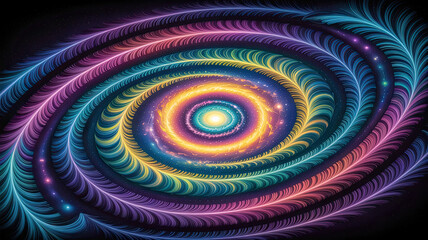 Colorful spiral galaxy illustration with swirls and stars