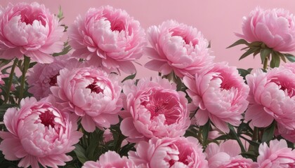 Dense cluster of pink peonies, soft pink backdrop,  soft pink,  pastel,  flowers