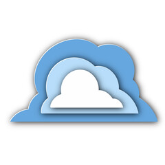Layered Cloud Icon in Paper Cutout Style with 3D Shadow Effect on White Background