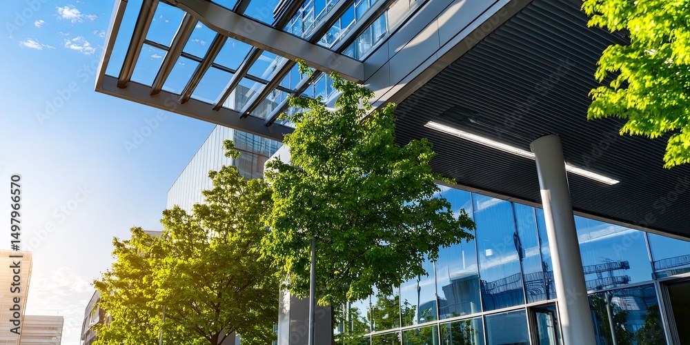 Aufkleber modern architecture with elegant line connections showcasing sleek metal structures, surrounded by l