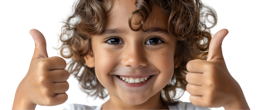 Happy child thumbs up.