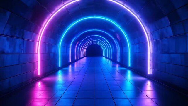 Neon Tunnel With Colorful Lights