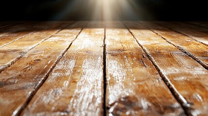 Wooden Plank Floor with Light Beam