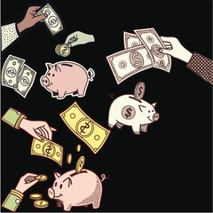 Set of bank and money icons