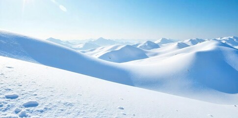 Rolling hills blanketed in pristine white snow, a winter wonderland scene under a clear sky Perfect for travel, nature, and winter themes , texture, majestic