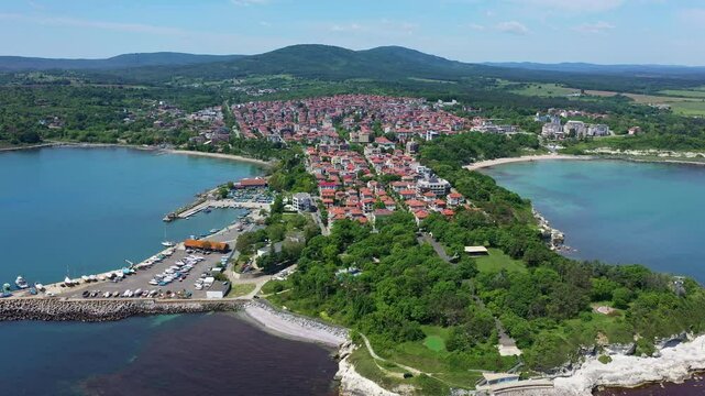 Aerial view to a sea town Tsarevo, Burgas, Bulgaria