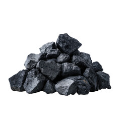 A small pile of dark grey, irregularly shaped rocks, possibly coal, rests on a black background, showcasing their rough textures and varied sizes