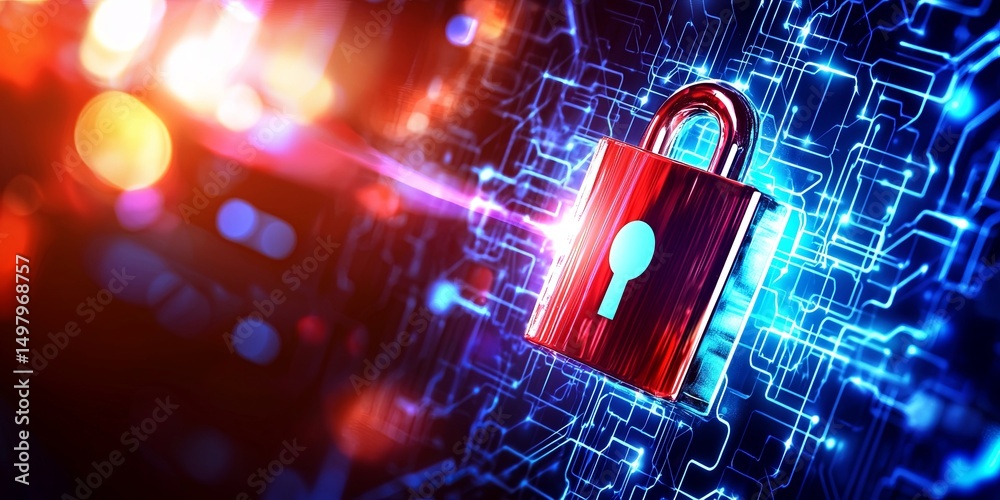 Aufkleber Abstract depiction of a secure transmission network with shielded devices and data encryption symbols, showcasing the critical role of personal privacy in digital communi