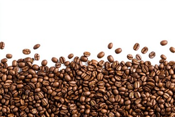 Roasted coffee beans arrangement on white background