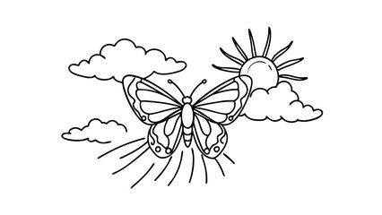 Butterfly Silhouette with Sun and Clouds
