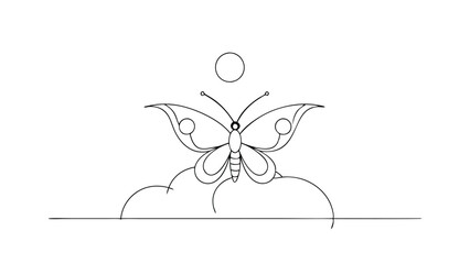 Butterfly Silhouette with Sun and Clouds