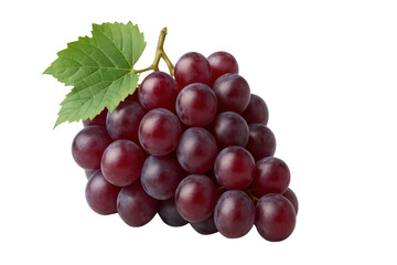 Fototapeta premium A Cluster of Ruby Grapes: A close-up image of a vibrant cluster of ruby grapes, their smooth, glistening surfaces and the contrasting verdant leaf showcase the freshness of the fruit.