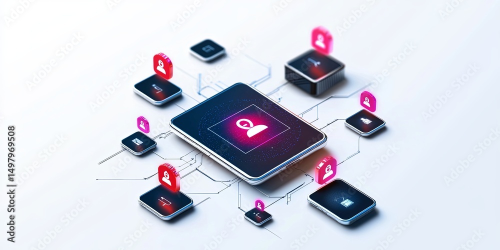 Poster Digital signature on a blockchain interface, showcasing identity verification process with sleek devices and animated blockchain nodes
