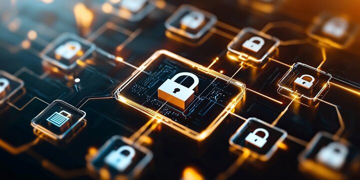 a secure server with encrypted file icons, emphasizing user authentication credentials and data integrity shields on a sleek, neutral backdrop