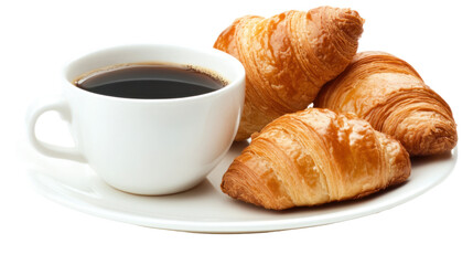 Breakfast with Cup of Coffee and Croissants on Transparent Background

