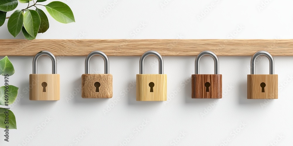 Poster Data encryption shielded by digital locks and binary code, symbolizing secure communication and network protection, with a neutral backdrop