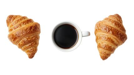 Breakfast with Cup of Coffee and Croissants on Transparent Background

