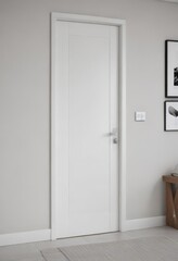Naklejka premium Modern white interior door, sleek handle, closed , element, simple, clean