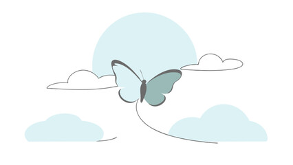 Butterfly Silhouette with Sun and Clouds