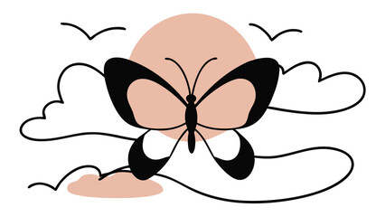 Butterfly Silhouette with Sun and Clouds