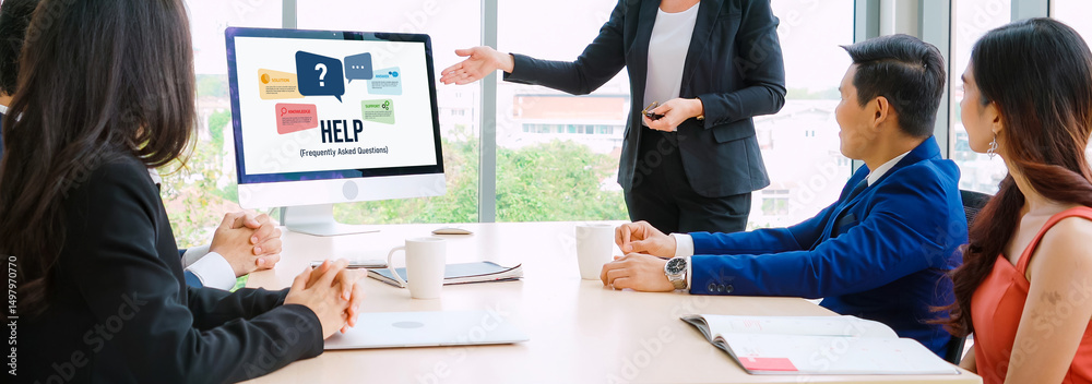 Poster help screen on the website provide answer to faq frequently asked question snugly with knowledge inf
