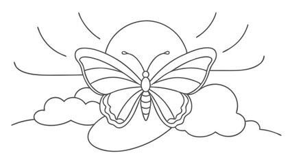 Butterfly Silhouette with Sun and Clouds