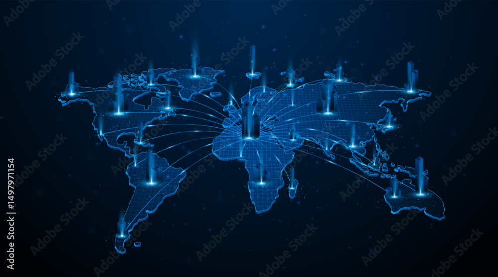 Aufkleber global connection network background. world map. high-speed internet technology concept. continental