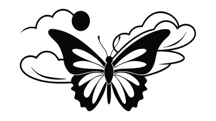 Butterfly Silhouette with Sun and Clouds