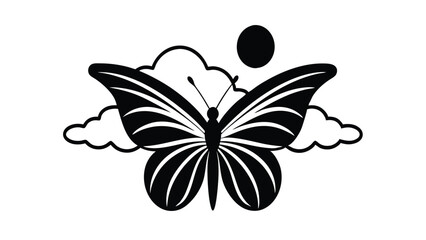 Butterfly Silhouette with Sun and Clouds