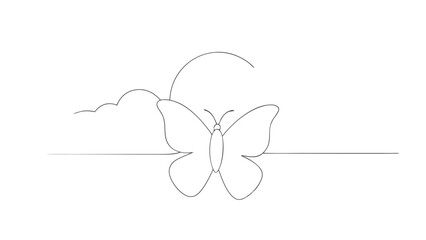 Butterfly Silhouette with Sun and Clouds