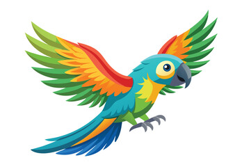 Fototapeta premium Flying parrot cartoon vector illustration. vintage parrot wildlife bird. 