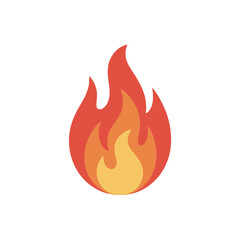 A stylized flame icon uses gradients of red, orange, and yellow to represent fire