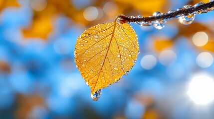 Obraz premium Yellow Leaf with Water Drop