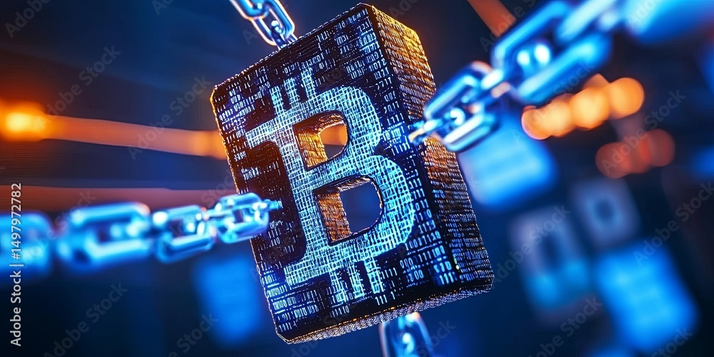 Fototapete abstract concept of blockchain technology showcasing data encryption processes with interconnected blocks and secure transaction flow, neutral background, highlighting mo