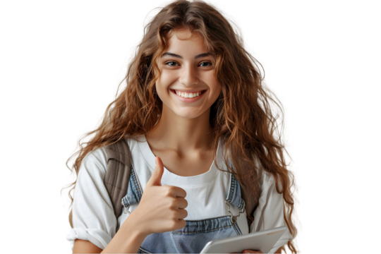 Happy Student Thumbs Up Tablet. - Powered by Adobe