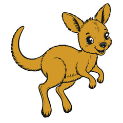 A cute brown cartoon kangaroo mammal with a happy baby in its pouch, a funny wildlife vector illustration