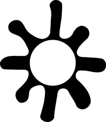 Irregular ink spot shaped with petal-like extensions and a grunge finish surrounding a central hollow circle.