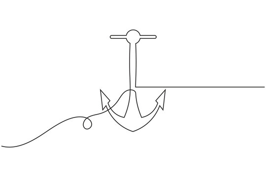 Ship ancor continuous single line art outline vector illustration