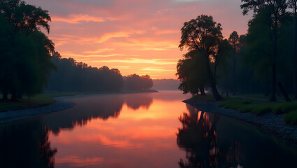 Obraz premium sunset over the river