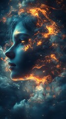 Ethereal Portrait: Woman in Cosmic Flame
