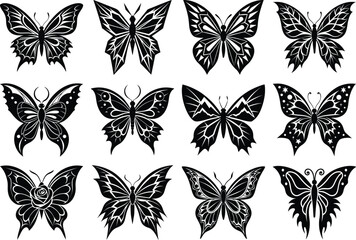 set of vector butterfly,Black butterfly silhouettes collection nature insects wings design.