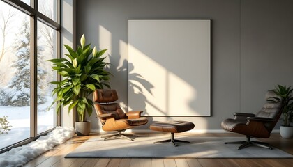Contemporary office space with a white canvas wall, ergonomic furniture, industrial elements, and vibrant green plants..