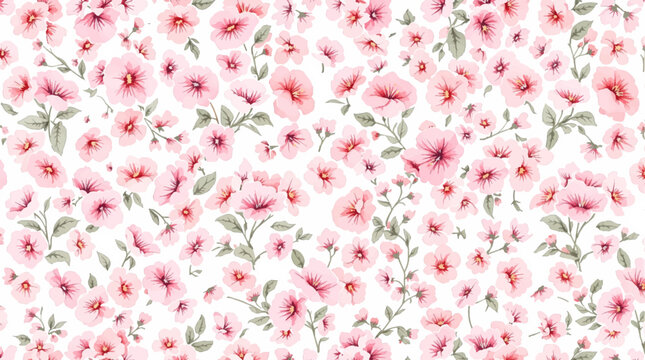 Seamless pattern with pink flowers, pink floral watercolor background