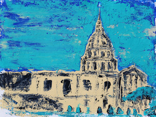 Art painting of the Invalides church in Paris France