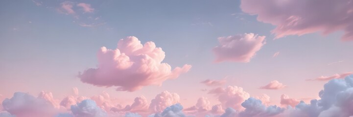 Fototapeta premium Dreamy pastel sky, cotton candy gradient Soft, blurred, fluffy clouds , magical, background