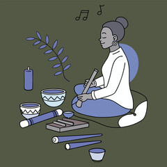 Singing bowl and Meditation shows the Healing in life vector illustration 